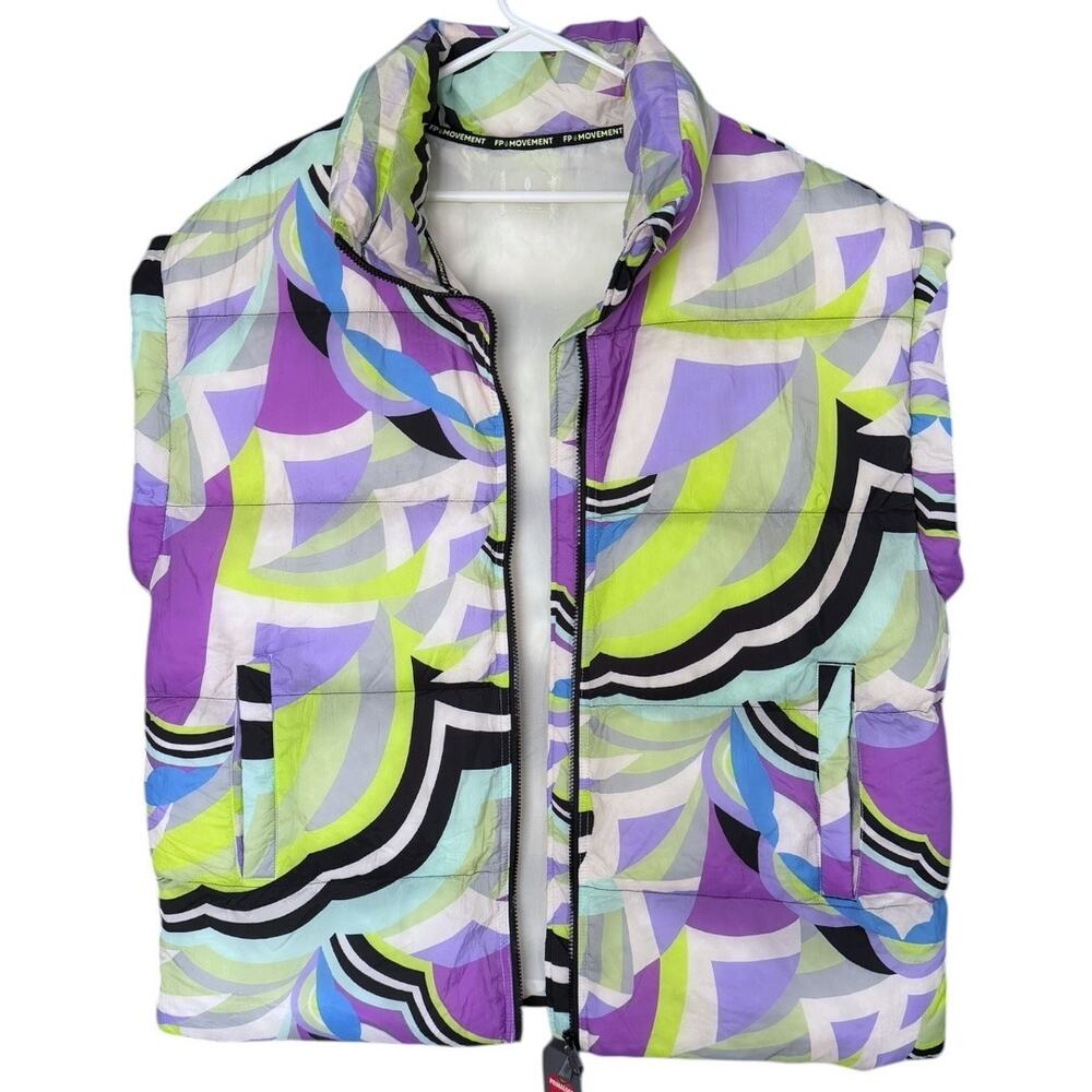 Free People In A Bubble Puffer Vest Women's L Geometric Multicolor Oversized New - Picture 6 of 9
